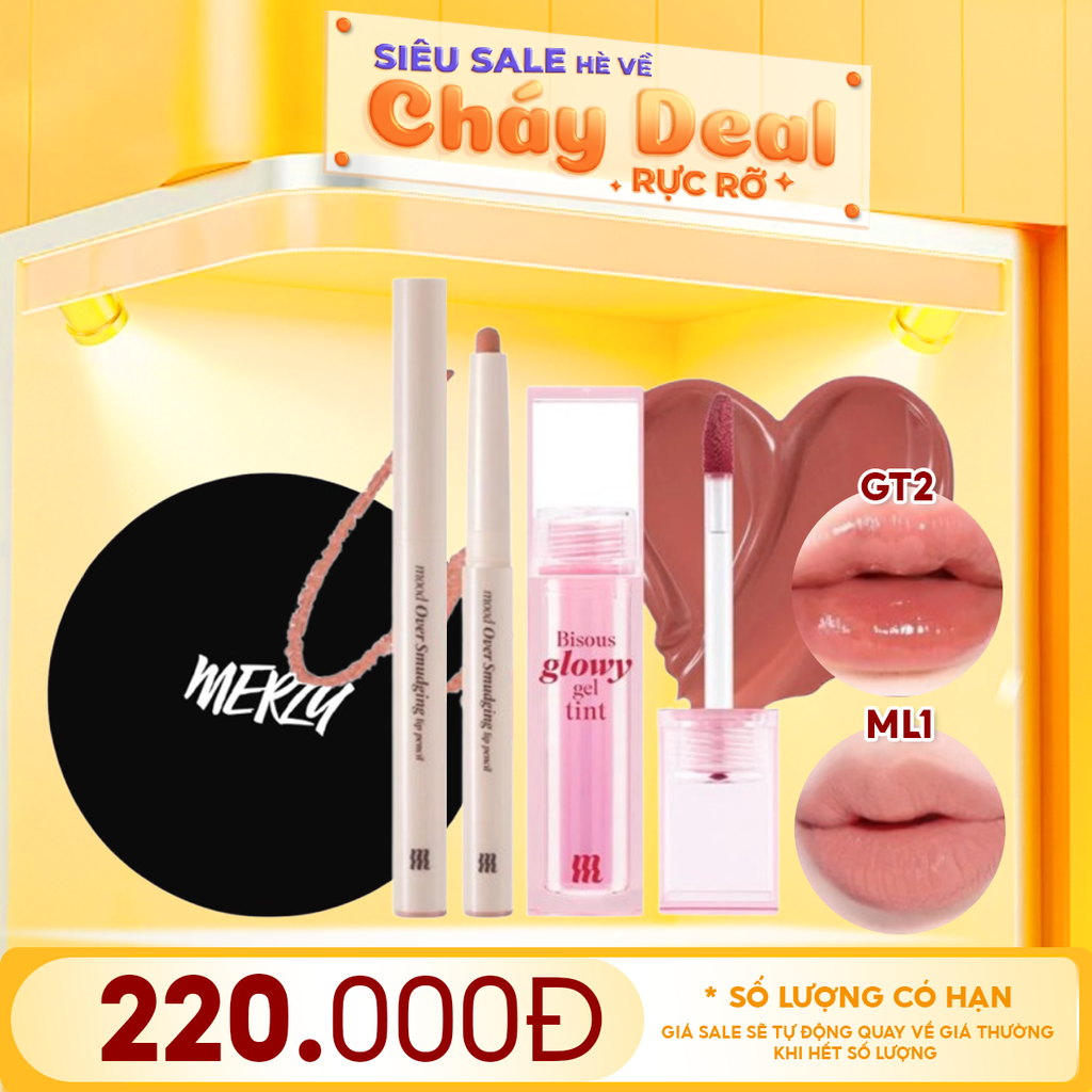 Combo Merzy 3 Sản Phẩm: Son Bóng Bisous Glowy Gel Tint #GT2 + Chì Kẻ Viền Môi Merzy Mood Over Smudging Lip Pencil #ML1 + Gương Tròn Merzy