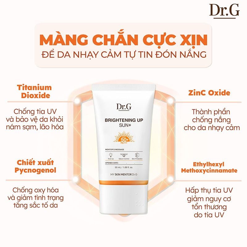 Kem Chống Nắng Dr.G Dưỡng Sáng Da, Nâng Tông Tự Nhiên, Kiểm Soát Dầu Brightening Up Sun+ SPF50+ PA+++