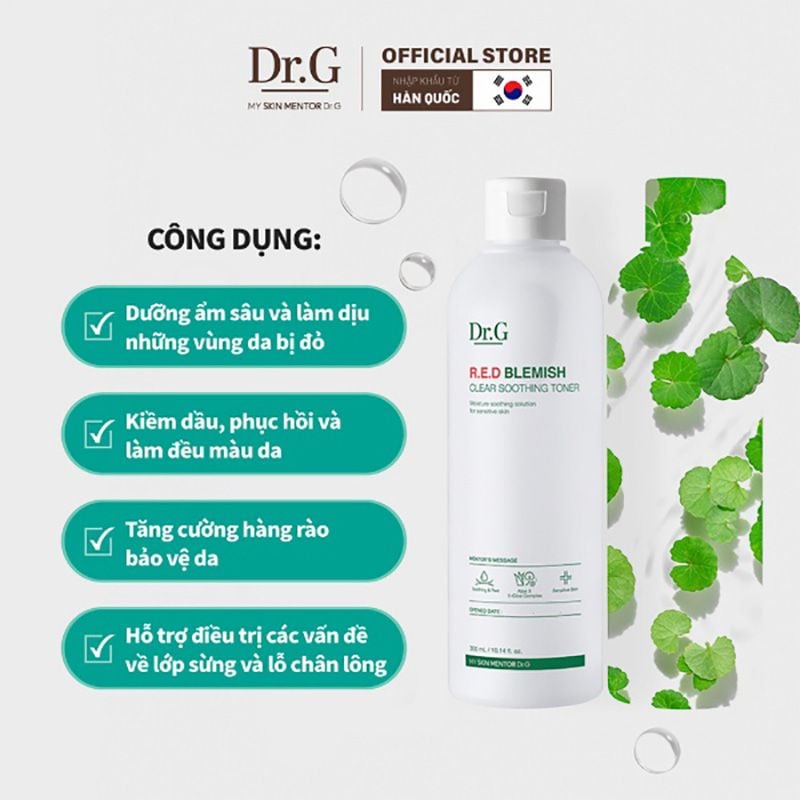 Nước Hoa Hồng Dr.G Dưỡng Ẩm Làm Dịu Da Mẩn Đỏ R.E.D Blemish Clear Soothing Toner 300ml