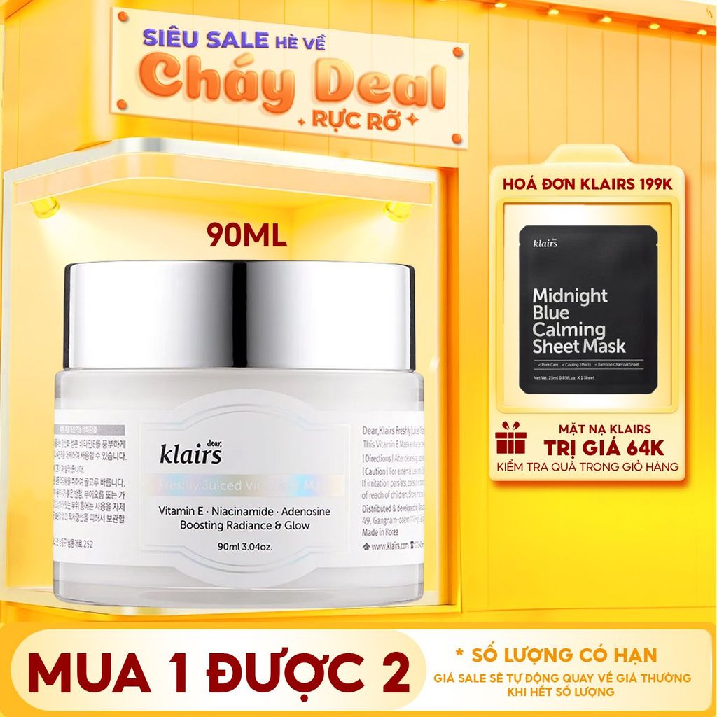 Mặt Nạ Ngủ Vitamin E Dưỡng Ẩm, Chống Lão Hóa Klairs Freshly Juiced Vitamin E Mask 90ml