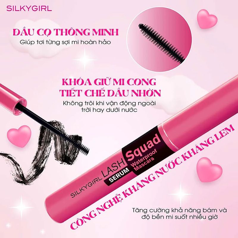 Mascara Làm Dài, Dày Và Cong Mi Silkygirl Lash Squad Serum Waterproof Mascara #01 Intense 4ml