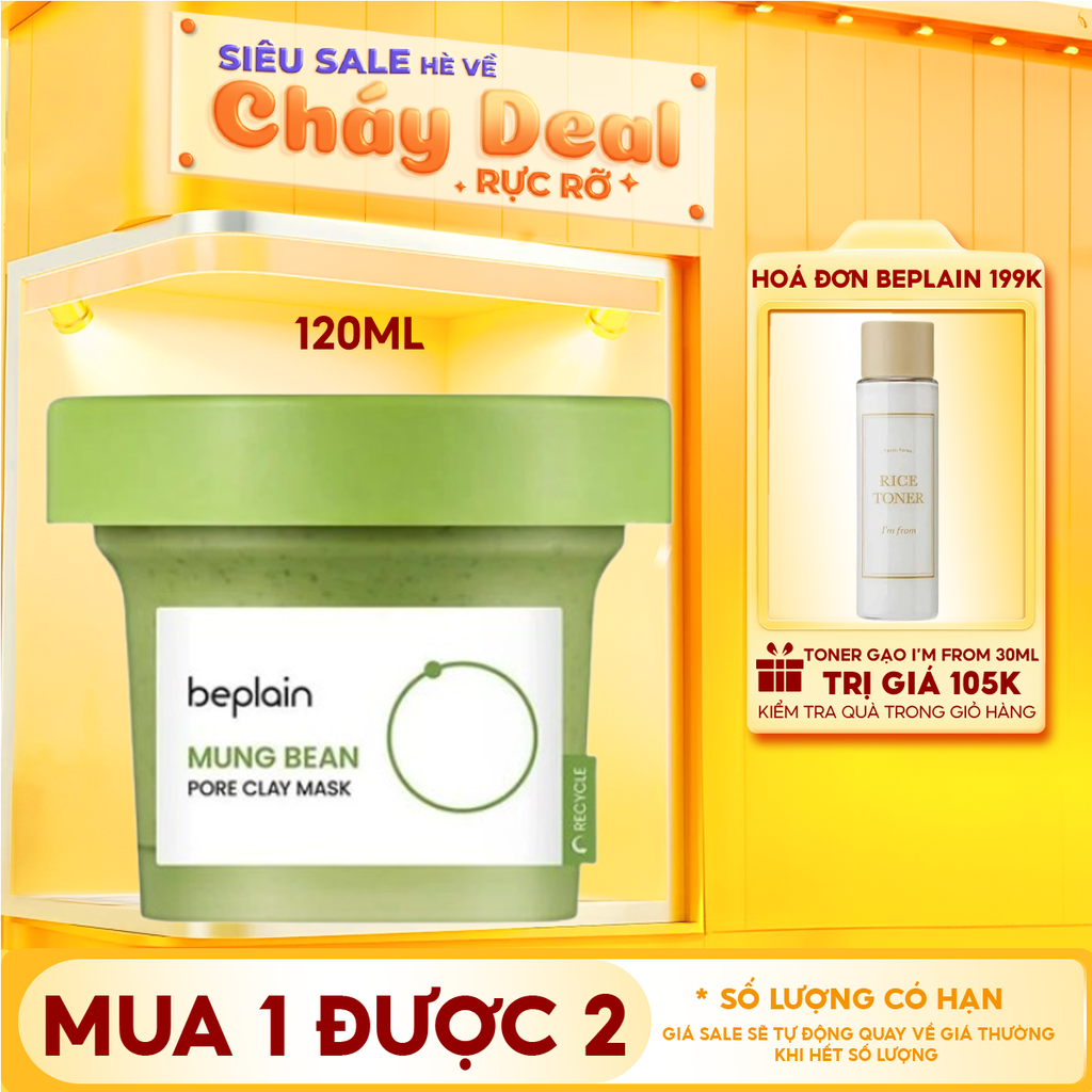 Mặt Nạ Đất Sét Beplain Thu Nhỏ Lỗ Chân Lông, Giảm Mụn Đầu Đen Mung Bean Pore Clay Mask 120ml