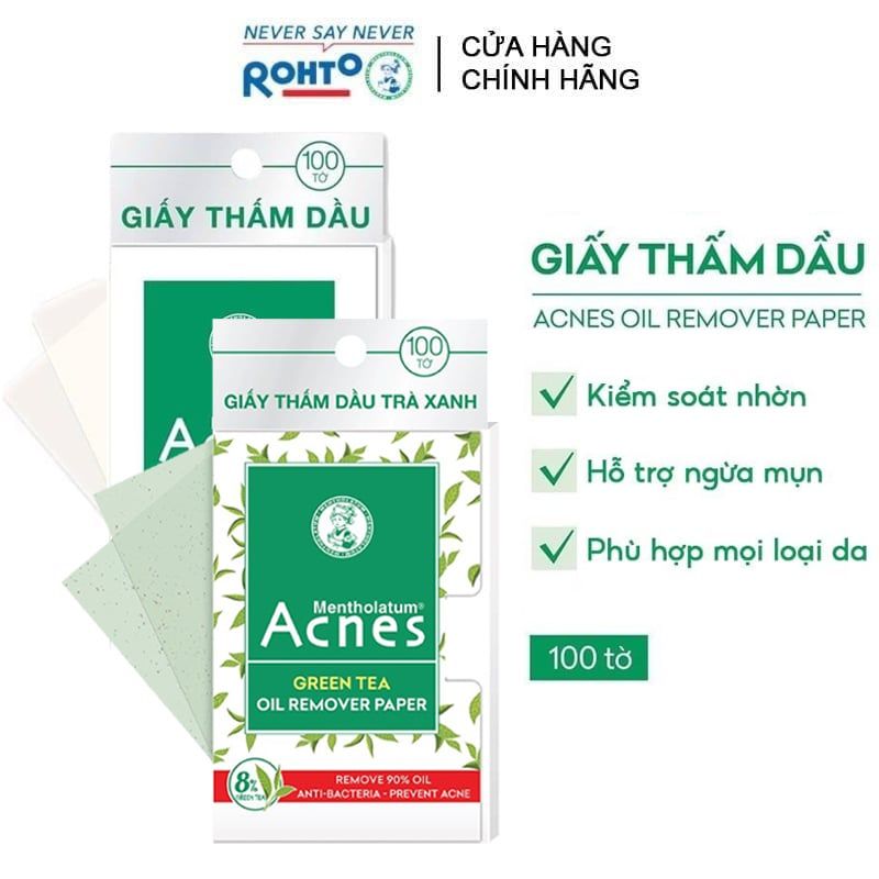 [100 tờ] Giấy Thấm Dầu Giúp Kiểm Soát Nhờn, Hạn Chế Mụn Acnes Oil Remover Paper