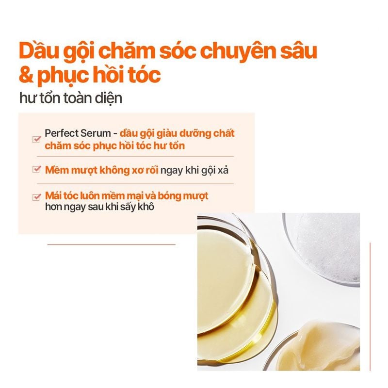 Dầu Gội Serum Dưỡng Tóc Mềm Mượt, Vào Nếp, Hỗ Trợ Phục Hồi Tóc Hư Tổn Mise en Scène Perfect Serum Shampoo