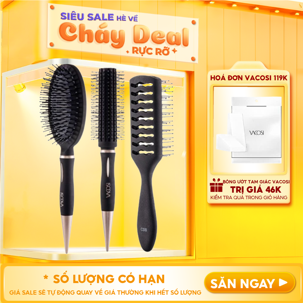 Lược Chải Tóc Gỡ Rối, Tạo Kiểu Và Phồng Tóc Vacosi For All Hair Types Styling Hairbrush