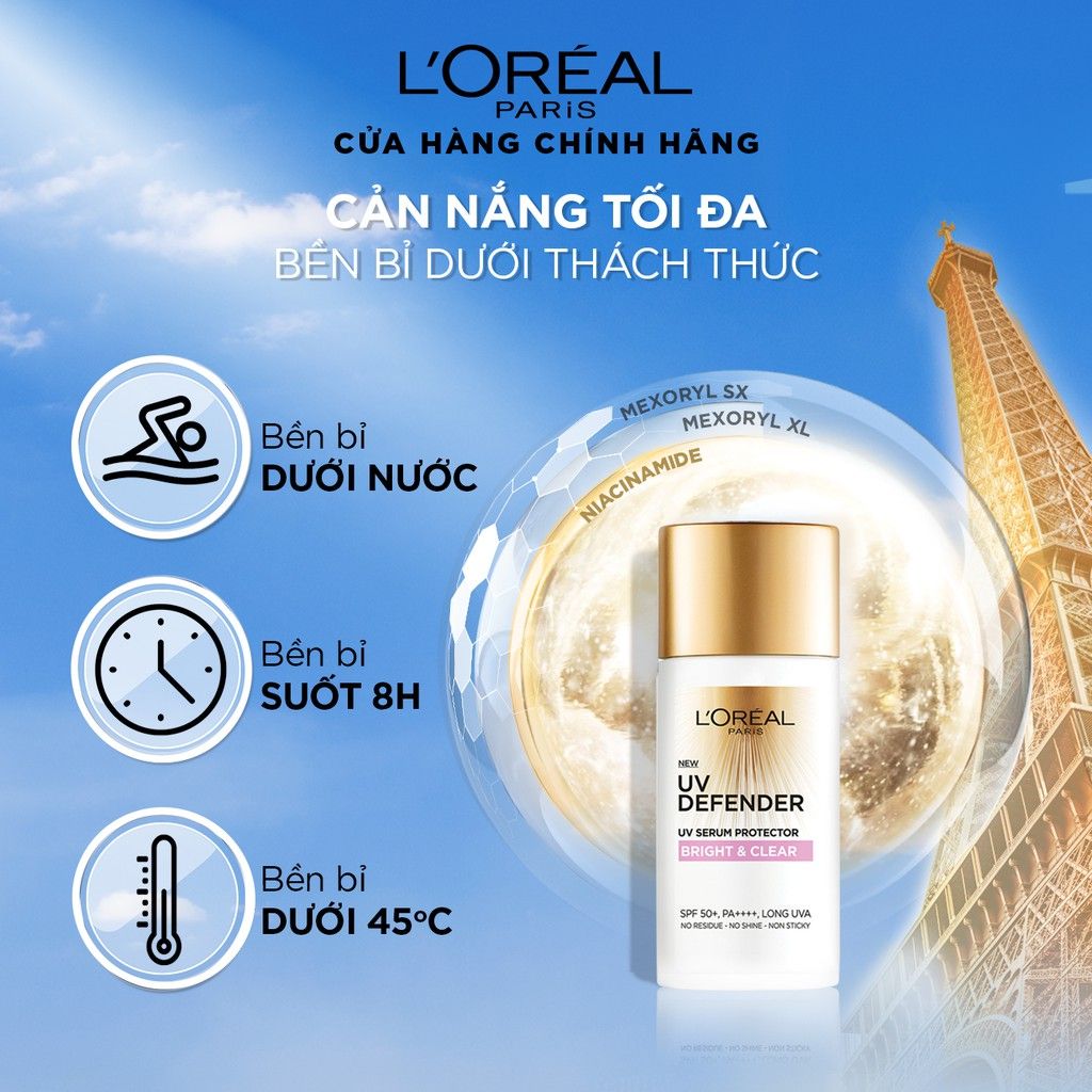 Kem Chống Nắng L'Oreal Mịn Nhẹ, Bảo Vệ Da, Ngăn Ngừa Lão Hóa UV Defender Serum Protector SPF 50+/PA++++