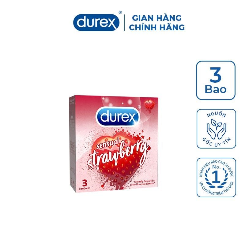 [Hộp 3 Cái] Bao Cao Su Có Hương Durex Condoms - SENSUAL STRAWBERRY (Che tên sản phẩm khi giao hàng)