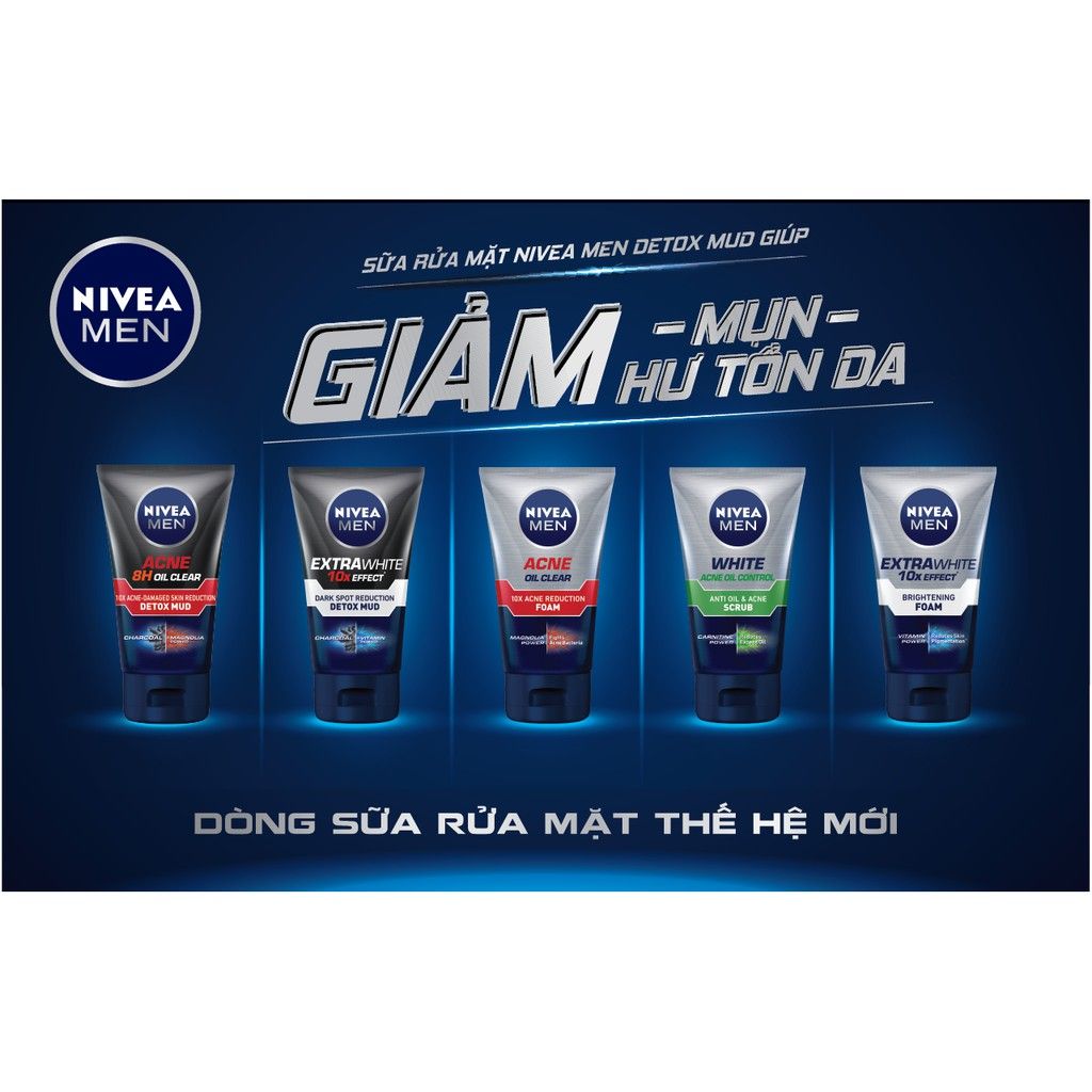 Sữa Rửa Mặt Chứa Hạt Massage Kiểm Soát Nhờn Nivea Men White Acne Oil Cotrol Anti Oil & Acne Scrub 100g