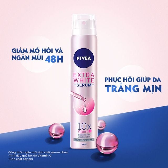 Xịt Khử Mùi Trắng Mịn Nivea Extra Bright Serum Spray 100ml