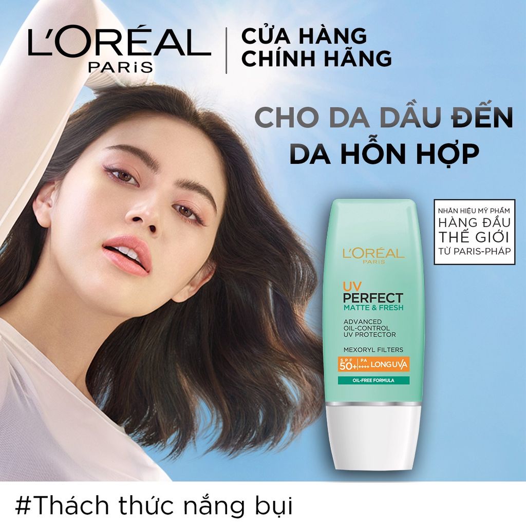 Kem Chống Nắng L'Oreal Kiềm Dầu Uv Perfect Matte & Fresh Advanced Oil Control Sunscreen UV Protector SPF50+/PA++++