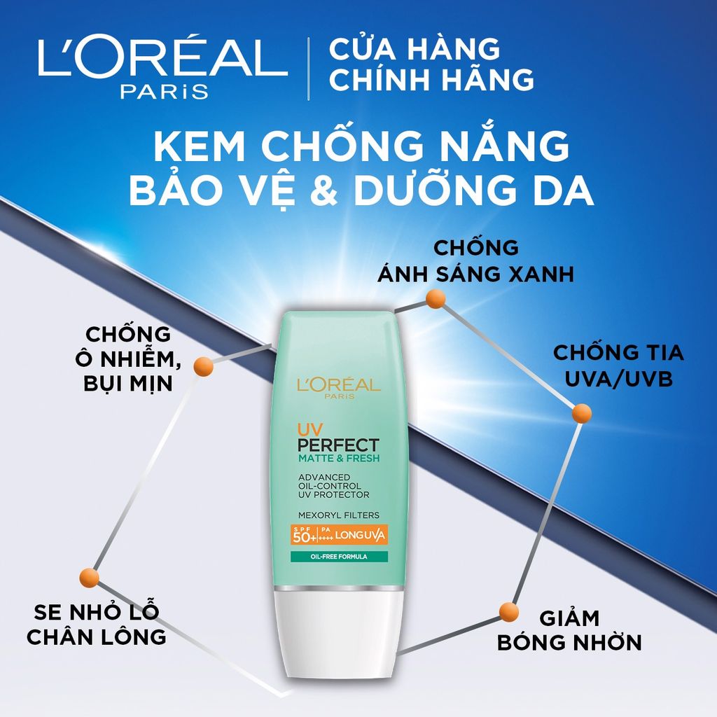 Kem Chống Nắng L'Oreal Kiềm Dầu Uv Perfect Matte & Fresh Advanced Oil Control Sunscreen UV Protector SPF50+/PA++++