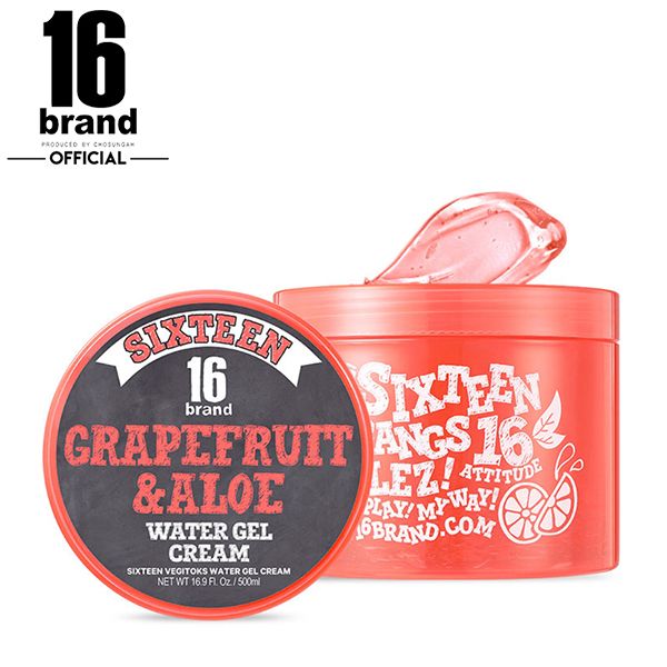 Gel Dưỡng Ẩm 16Brand Làm Dịu Toàn Thân Chiết Xuất Nha Đam Và Bưởi Grapefruit & Aloe Water Gel Cream 500ml
