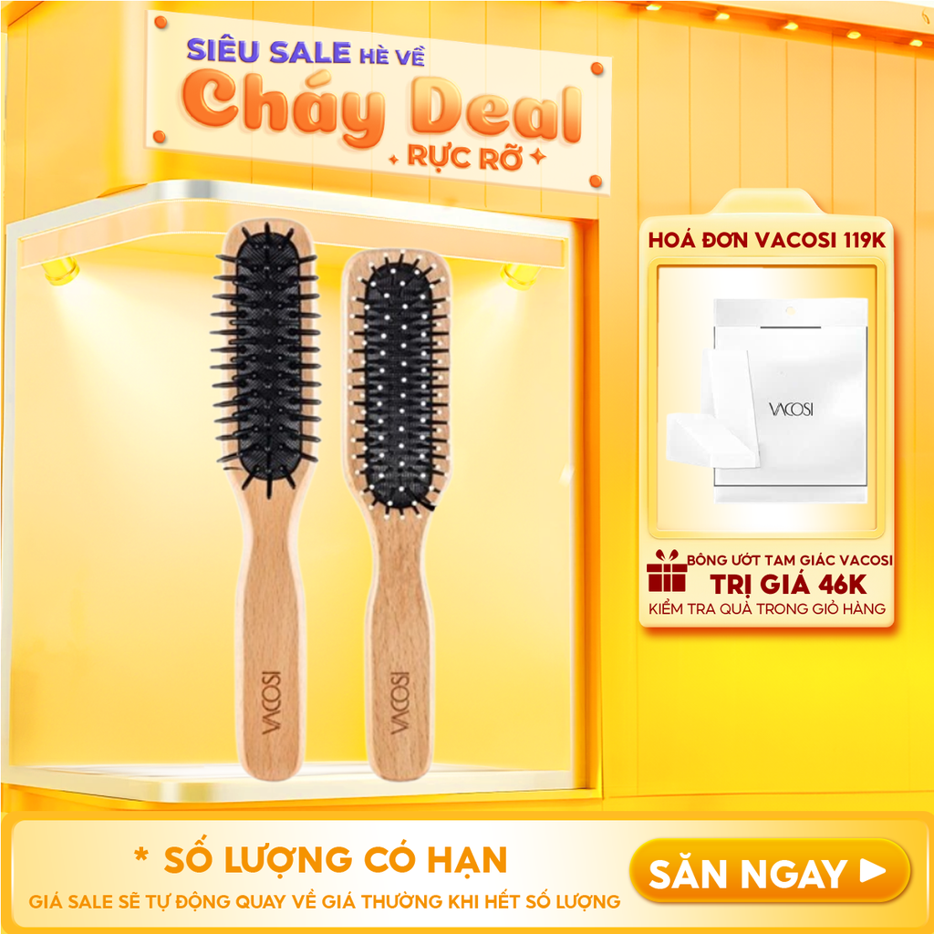 Lược Gỗ Tạo Kiểu, Chải Tóc Suôn Mượt Vacosi Styling Hairbrush