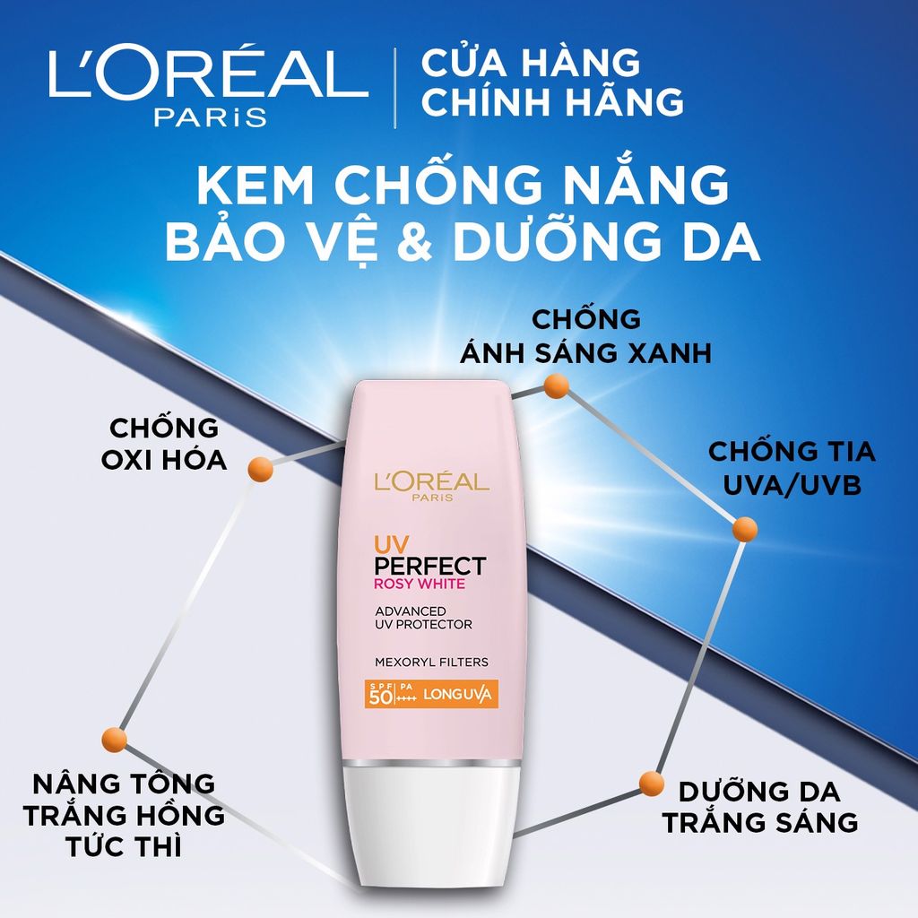 Kem Chống Nắng L'Oreal Hỗ Trợ Dưỡng Sáng Da UV Perfect Rosy White SPF50/PA++++ 30ml