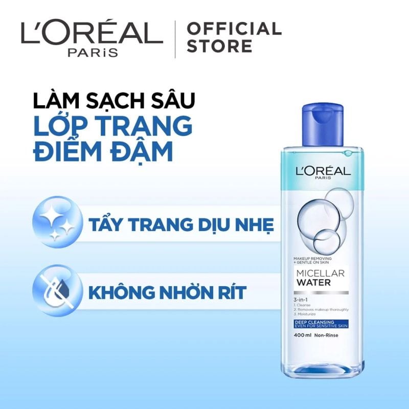 Nước Tẩy Trang Làm Sạch Tươi Mát, Dưỡng Ẩm Cho Da L'Oreal 3-in-1 Micellar Water