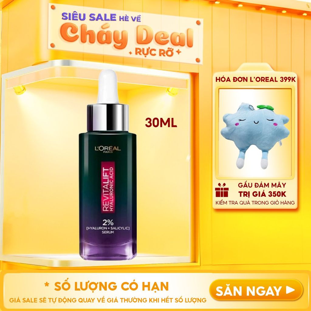 Serum L'Oreal Kiềm Dầu Ban Đêm Niacinamide 2% Revitalift Hyaluronic Acid Oil Control Serum 30ml