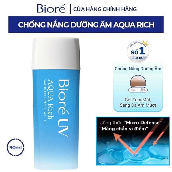  Kem Chống Nắng Dạng Gel Bioré Dưỡng Ẩm UV Aqua Rich Watery Gel SPF50+/PA++++ 90ml 
