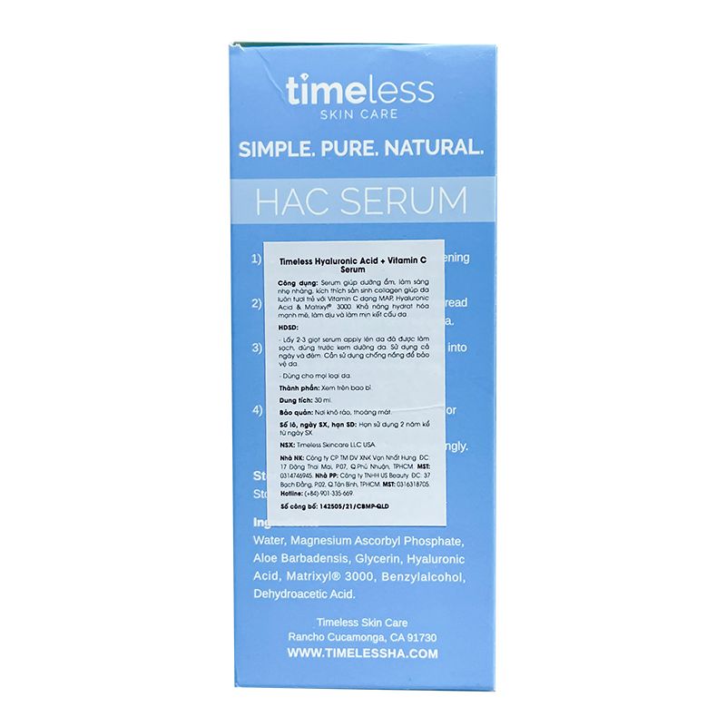 Serum Timeless Tinh Chất Cấp Ẩm, Dưỡng Trắng Da Timeless Hyaluronic Acid + Vitamin C Serum 30ml