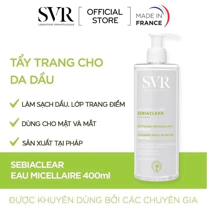 Nước Tẩy Trang Làm Sạch Sâu, Hỗ Trợ Giảm Dầu Nhờn SVR Sebiaclear Eau Micellaire