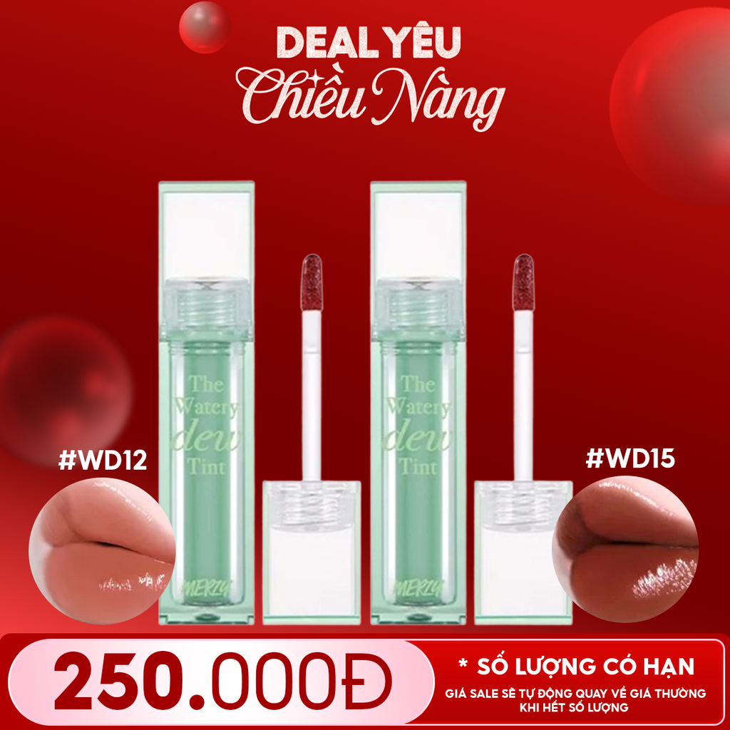 Combo 2 Son Tint Bóng Dạng Thạch, Bền Màu, Lâu Trôi Cho Đôi Môi Căng Mọng, Ẩm Mịn Merzy The Watery Dew Tint 4g