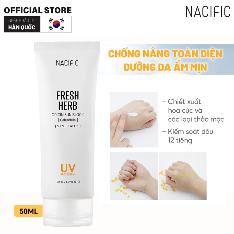 Kem Chống Nắng NACIFIC Làm Dịu Da Chiết Xuất Hoa Cúc Fresh Herb Origin Sun Block Calendula SPF 50+/PA++++ 50ml