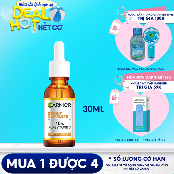 Serum Garnier Tinh Chất Dưỡng Sáng Da, Mờ Thâm Ban Đêm Garnier Skin Naturals Bright Complete Overnight Booster Serum 30ml