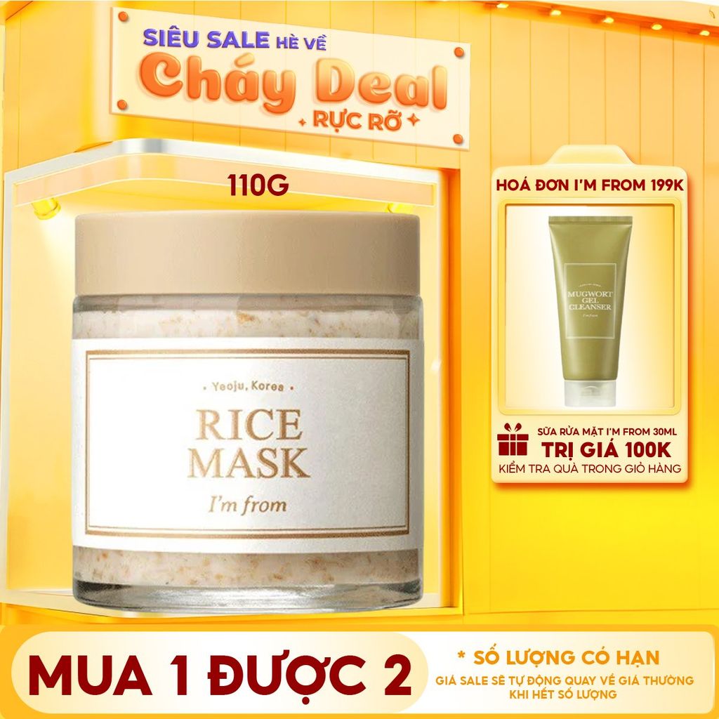 Mặt Nạ Rửa I'm From Hỗ Trợ Dưỡng Trắng Da Chiết Xuất Từ Gạo Rice Mask 110g