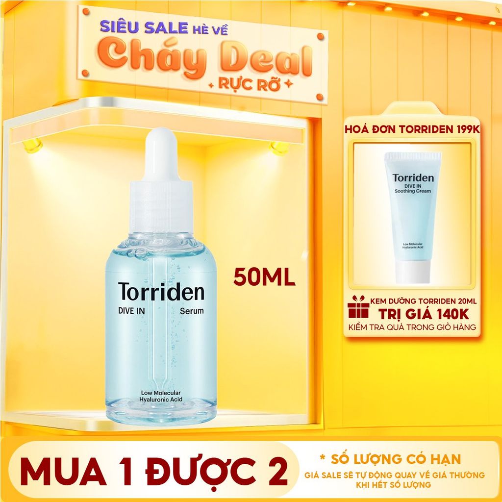 Serum Torriden Thuần Chay Cấp Ẩm, Làm Dịu Da Torriden Dive-In Low Molecular Hyaluronic Acid Serum 50ml