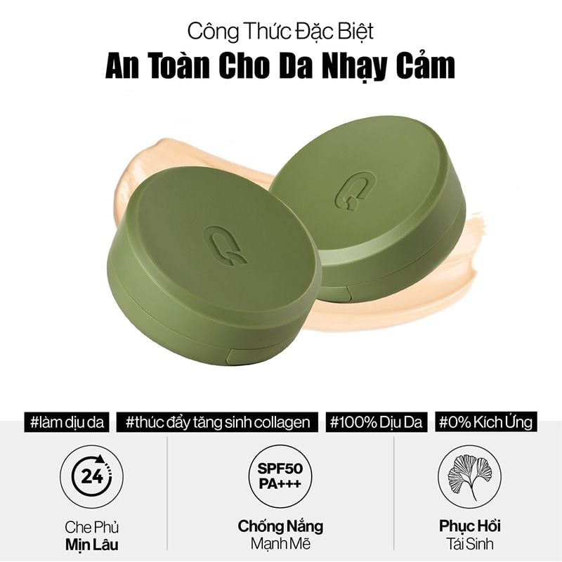 Phấn Nước Kiềm Dầu, Che Phủ Cao GLAMRR Q Vegan Super Cover Cushion SPF50+/PA+++