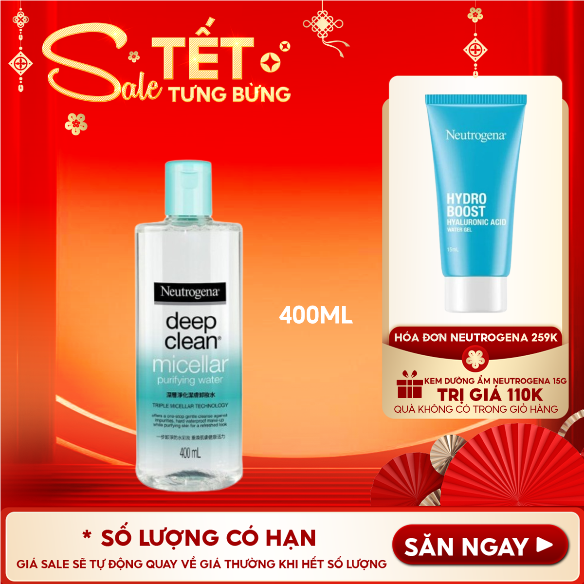 Nước Tẩy Trang Thanh Lọc Và Làm Sạch Sâu Neutrogena Deep Clean Micellar Purifying Water 400ml