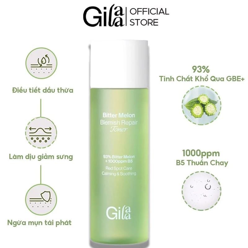 Nước Cân Bằng Gilaa Chiết Xuất Khổ Qua & B5 Điều Tiết Dầu Thừa, Hỗ Trợ Giảm Mụn Bitter Melon Blemish Repair Toner 140ml