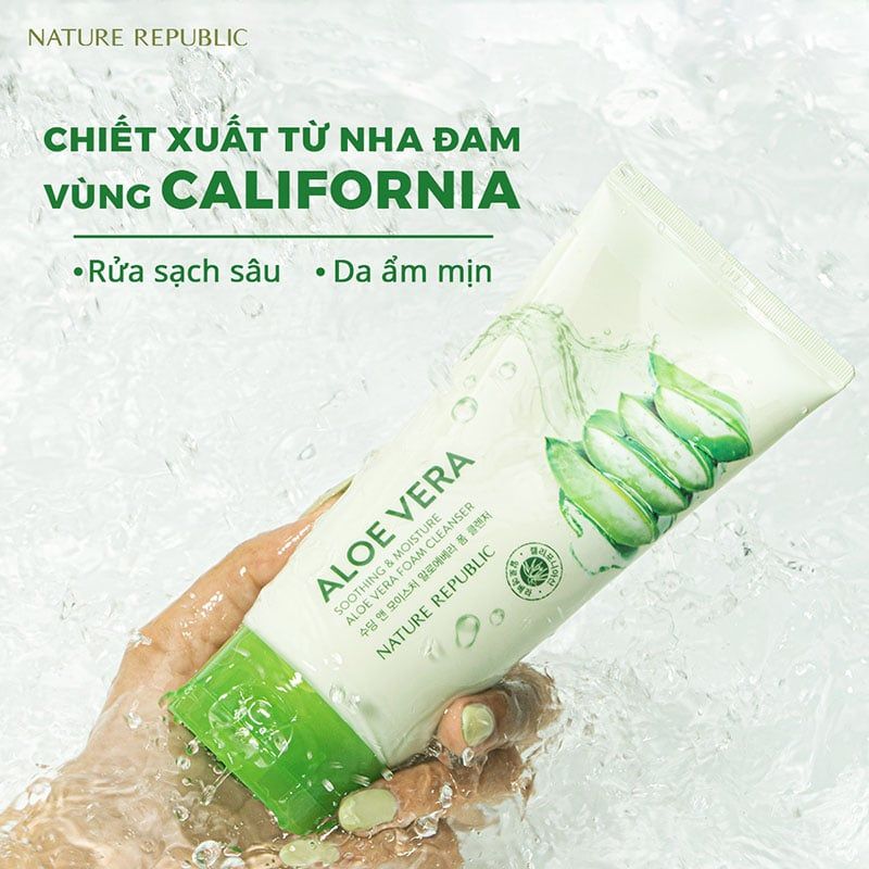 Sữa Rửa Mặt Tạo Bọt Làm Sạch Sâu, Dưỡng Ẩm Chiết Xuất Lô Hội Nature Republic Soothing & Moisture Aloe Vera Foam Cleanser 150ml