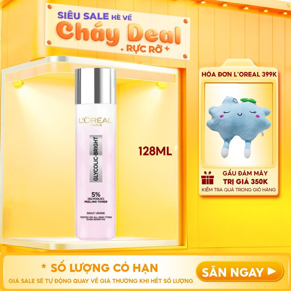 Nước Dưỡng L'oreal Hỗ Trợ Làm Sáng Da Glycolic - Bright Glowing Peeling Toner 128ml
