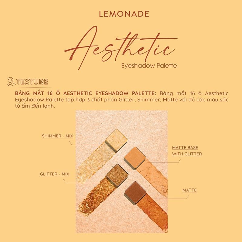 Bảng Phấn Mắt 16 Ô Siêu Mềm Mịn, Bền Màu, Lâu Trôi Lemonade Aesthetic Eyeshadow Palette 20.8g