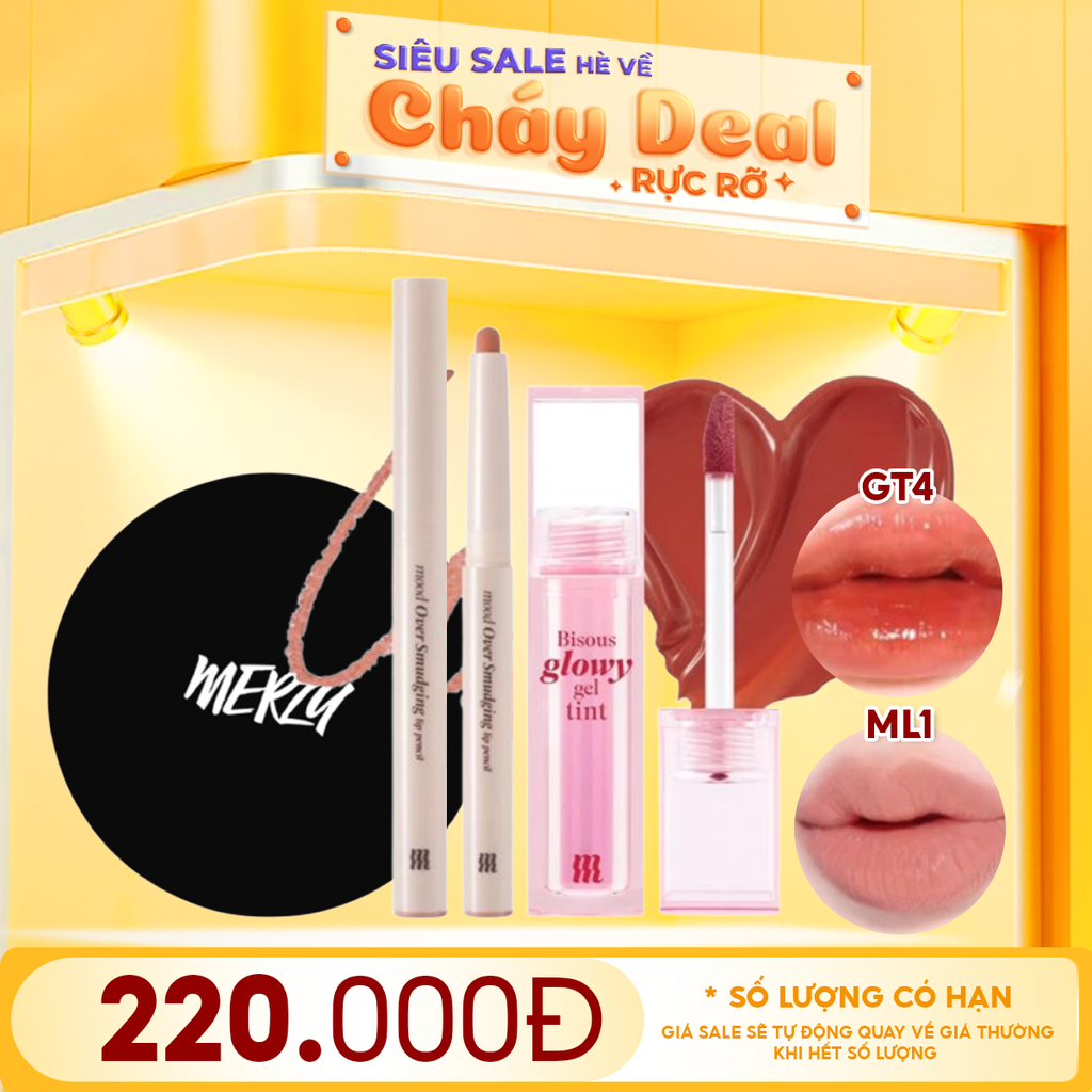 Combo Merzy 3 Sản Phẩm: Son Bóng Bisous Glowy Gel Tint #GT4 + Chì Kẻ Viền Môi Merzy Mood Over Smudging Lip Pencil #ML1 + Gương Tròn Merzy