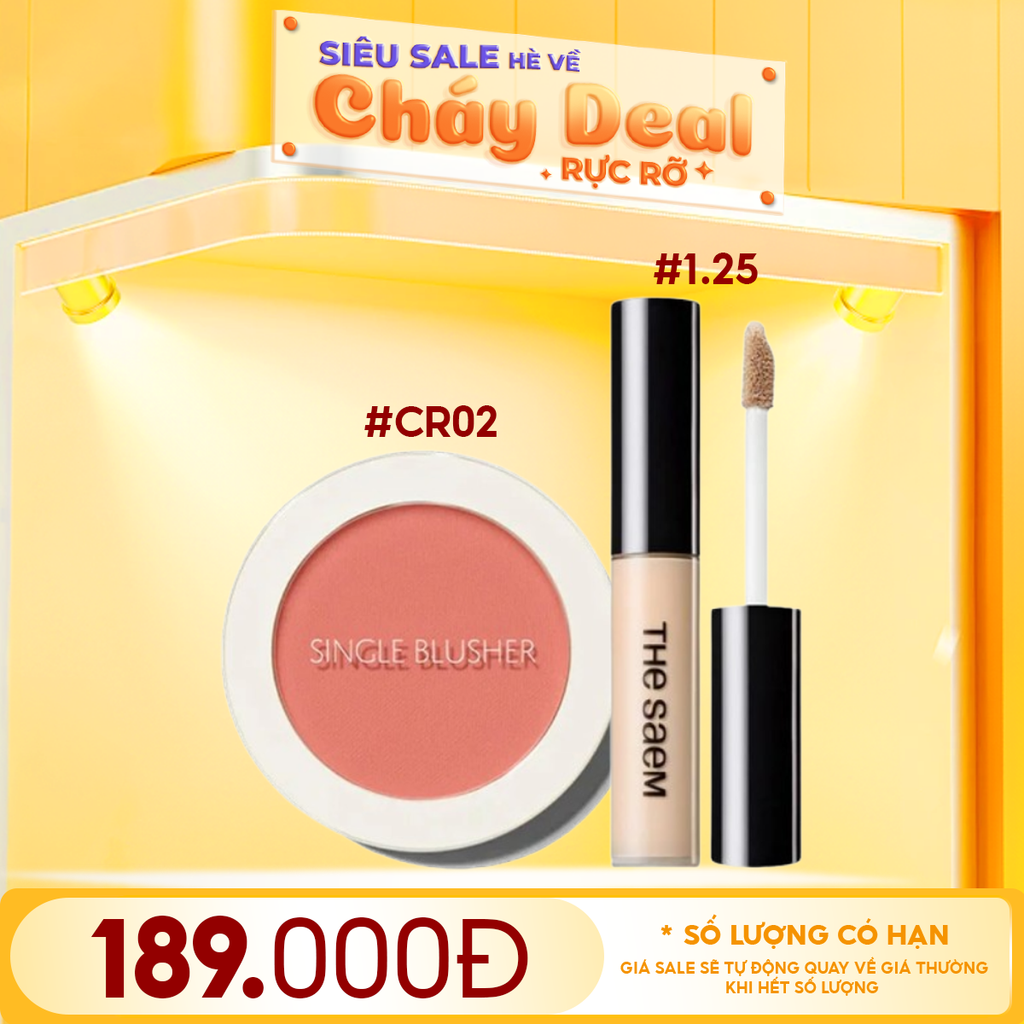 Combo The Saem 2 Sản Phẩm: (Phấn Má Hồng The Saem Saemmul Single Blusher #CR02 Baby Coral + Kem Che Khuyết Điểm The Saem Tip Concealer #1.25)