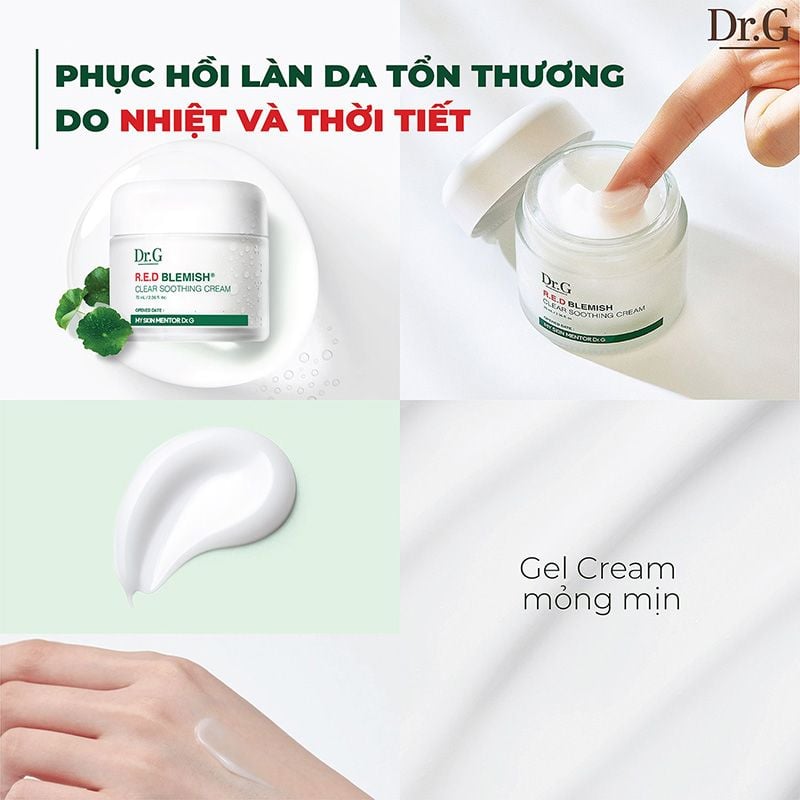Kem Dưỡng Ẩm Dr.G Làm Dịu Da, Hỗ Trợ Phục Hồi, Giảm Đỏ Da R.E.D Blemish Clear Soothing Cream 70ml