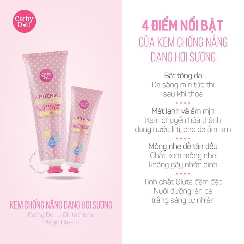 Kem Chống Nắng Hỗ Trợ Dưỡng Trắng Da Cathy Doll L-Glutathione Magic Cream SPF50 PA+++