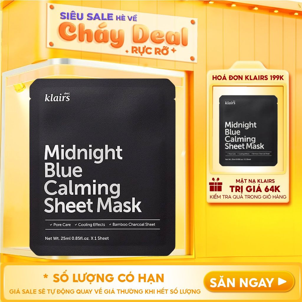 Mặt Nạ Klairs Làm Dịu, Hỗ Trợ Giảm Kích Ứng, Phục Hồi Da Midnight Blue Calming Sheet Mask 25ml