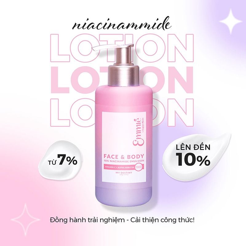 Kem Dưỡng Hỗ Trợ Làm Sáng Da Cho Mặt Và Cơ Thể Emmié By HappySkin Face & Body 10% Niacinamide Emulsion 230g