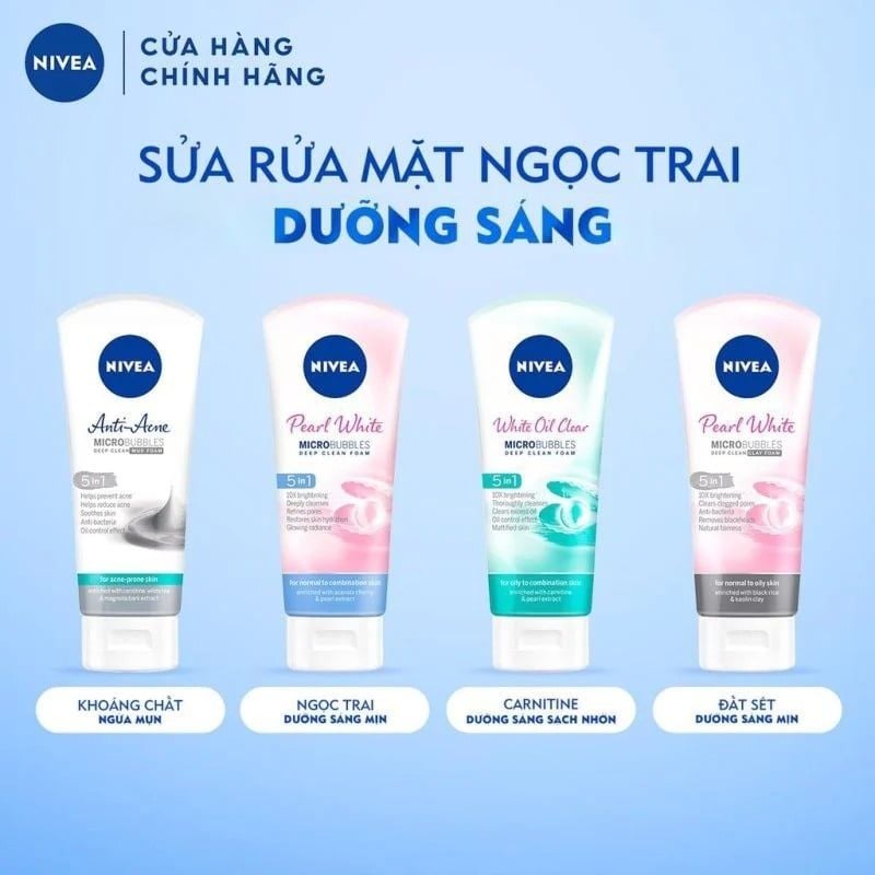 Sữa Rửa Mặt Nivea Hỗ Trợ Làm Sáng Da Pearl Bright Micro Bubbles Deep Clean Foam 100g