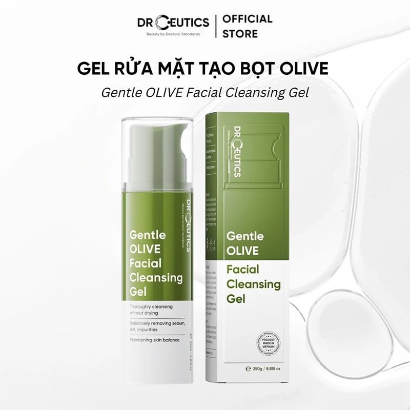Gel Rửa Mặt Drceutics Tạo Bọt, Làm Sạch Dịu Nhẹ, Dưỡng Ẩm Gentle Olive Facial Cleansing Gel 250g