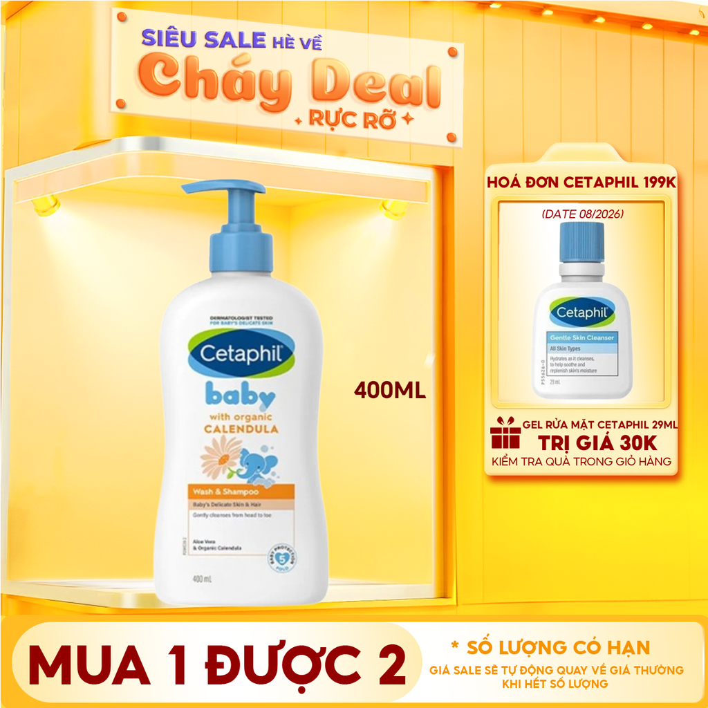 Sữa Tắm Gội Dịu Nhẹ Cho Bé Cetaphil Baby Wash & Shampoo With Organic Calendula 400ml