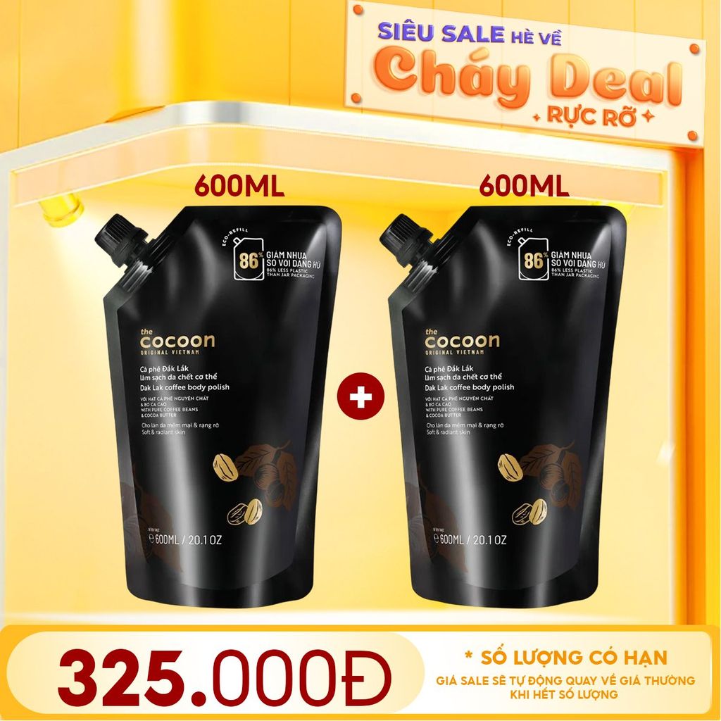 [Túi 600ml] Tẩy Da Chết Body Cocoon Làm Đều Màu Da Và Dưỡng Mịn Da Chiết Xuất Cà Phê Dak Lak Coffee Body Polish