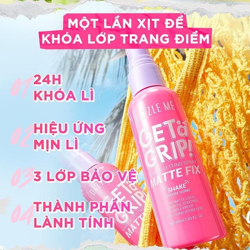 Xịt Khóa Nền DAZZLE ME Cố Định Trang Điểm Lâu Trôi Get A Grip Makeup Setting Spray 60ml