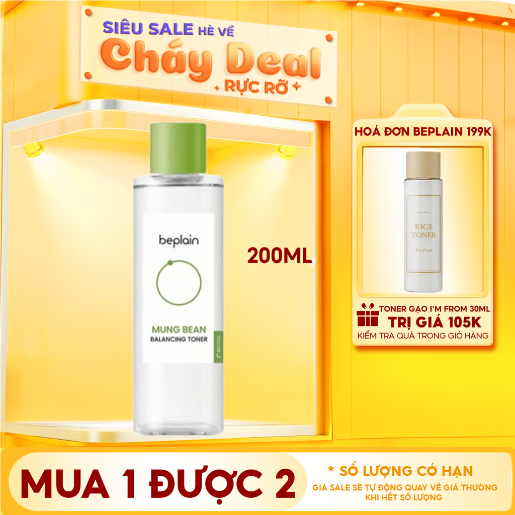 Nước Hoa Hồng Beplain Làm Sạch Dịu Nhẹ, Cân Bằng Độ pH Mung Bean Balancing Toner 200ml