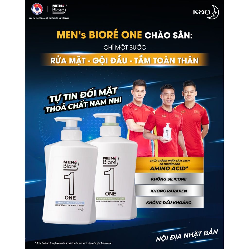 [480ml] Sữa Tắm, Gội, Rửa Mặt Cho Nam Bioré Hương Thảo Mộc Men's One - HERBAL GREEN
