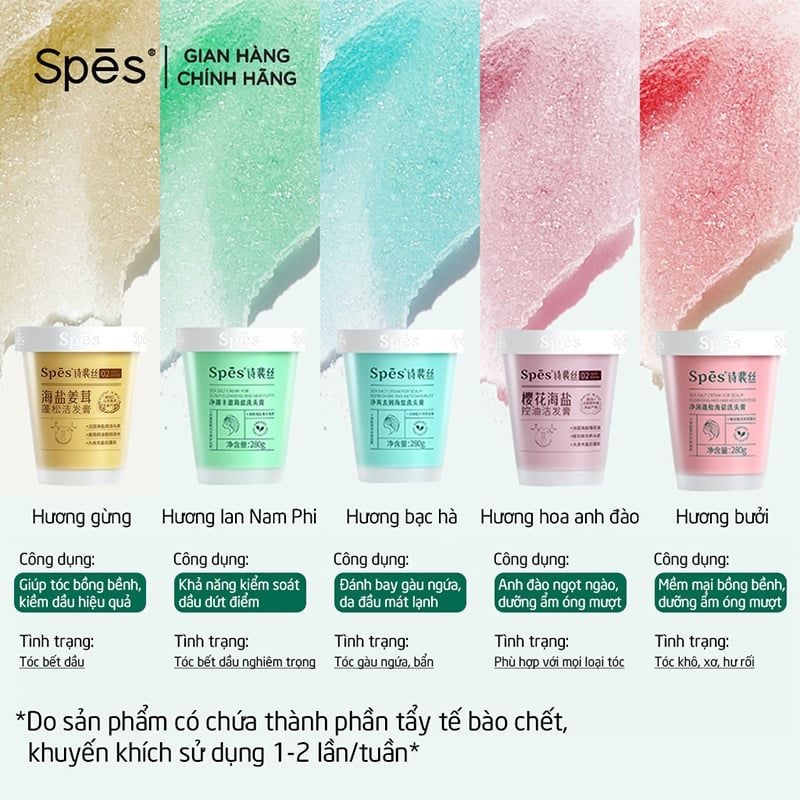 Dầu Gội Tẩy Tế Bào Chết SPES Muối Biển Làm Sạch Sâu, Hỗ trợ Giảm Gàu, Tóc Bồng Bềnh Sea Salt Cream For Scalp 280g