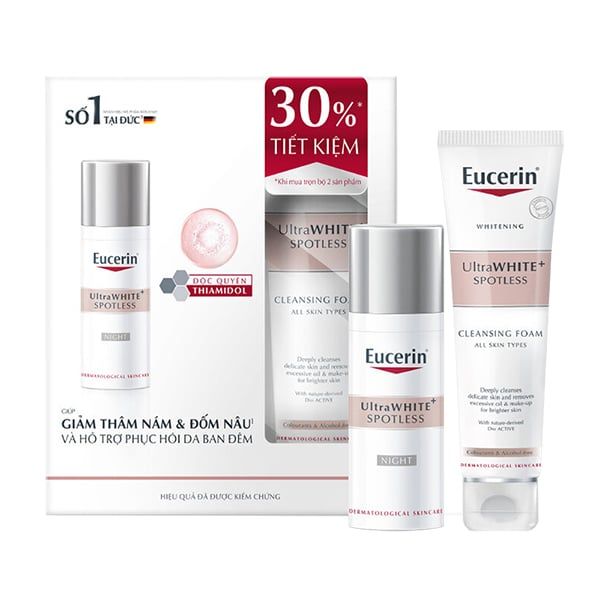 [2 Items] Bộ Dưỡng Sáng Da Và Hỗ Trợ Phục Hồi Da Ban Đêm Set Eucerin Whitening Ultrawhite+ Spotless Night 50ml + Cleansing Foam 150g