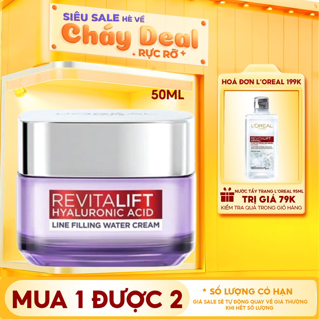 Kem Dưỡng L'oreal Cấp Ẩm, Cải Thiện Nếp Nhăn Revitalift Hyaluronic Acid Line Filling Water Cream